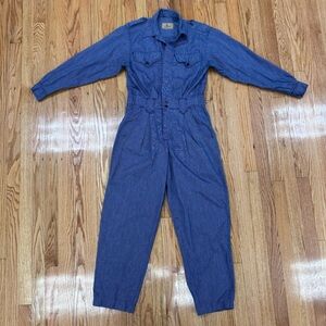 Vintage 90’s Liz Wear Blue Pinstripe Cotton Button-Up Jumpsuit